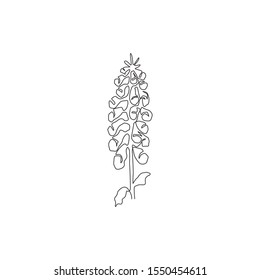 One continuous line drawing of beauty fresh digitalis purpurea for home art wall decor poster print. Decorative foxglove flower concept for greeting card. Single line draw design vector illustration