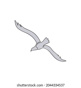 One continuous line drawing of beauty seagull for marine company logo identity. Beautiful flying bird mascot concept for cargo ship symbol. Modern single line vector graphic draw design illustration
