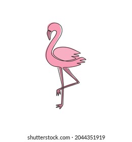 One continuous line drawing of beauty flamingo for city animal zoo. Flamingo mascot concept for bird conservation park. Modern single line vector draw design graphic illustration