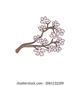 One continuous line drawing beauty fresh cherry blossom for garden logo. Printable decorative sakura flower for home wall decor art poster print. Modern single line draw design vector illustration
