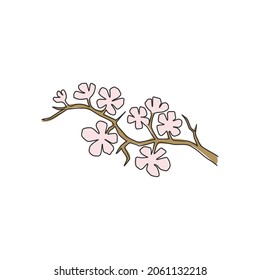 Un dibujo continuo de la flor de cerezo fresco de belleza para el logo del jardín. Flor de sakura decorativa imprimible para la decoración de la pared del hogar estampado de afiches de arte. Ilustración vectorial de diseño de trazos de línea única moderna