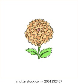 One continuous line drawing beauty fresh dahlia for home wall decor poster. Printable decorative national Mexico flower for greeting card ornament. Modern single line draw design vector illustration