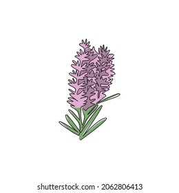 One continuous line drawing of beauty fresh lavandula for garden logo. Printable decorative lavender flower concept for home wall decor poster art print. Single line draw design vector illustration