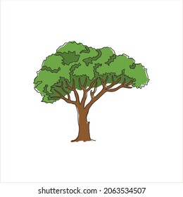 One continuous line drawing beauty marula tree for wall decor art poster print. Sclerocarya birrea plant for national park logo. Tourism and travel concept. Single line draw design vector illustration