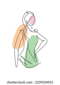 Una línea contínua dibujando belleza mujer femenina cara abstracta imagen de retrato. El minimalismo moderno es el concepto de estilo de la silueta femenina. Ilustración gráfica de dibujo de línea única dinámica