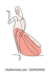 One continuous line drawing beauty woman feminine face abstract portrait print. Modern minimalism female silhouette art style concept. Dynamic single line draw graphic design vector illustration