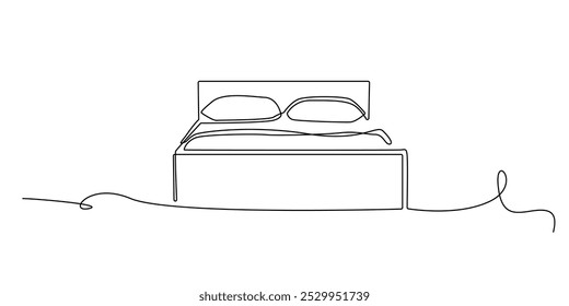 um desenho de linha contínua de um bed.one desenho de linha de um colchão colchão de dormir.apartamento,colchão confortável.única linha vetor ilustração.fundo branco isolado