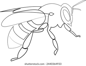 One continuous line drawing of bee. Single line wasp logo. Vector illustration.