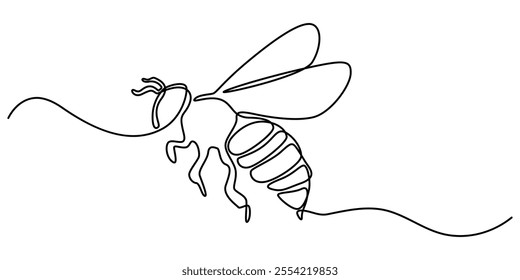 One Continuous Line Drawing of Bee Icon. Single Line Vector Illustration, Honey bee vector, one continuous  drawing of a honeybee. drawing of a flying bee. art isolated on a white pro vector.