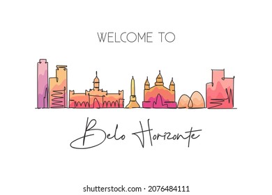 Un dibujo de línea continua de la ciudad de Belo Horizonte, Brasil. Hermoso punto de referencia. Turismo paisajístico mundial y vacaciones de viaje. Dibujo de línea simple de trazo elegante editable ilustración vectorial