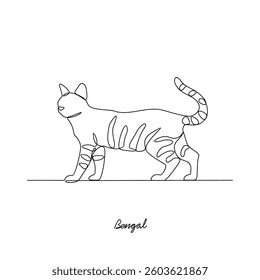 One continuous line drawing of Bengal Cat vector illustration. Various of Cat themes design concept with simple linear style vector. Cats are domesticated mammals, loyalty and companionship to human.