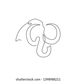 One continuous line drawing of big mammoth company logo identity. Prehistoric animal from ice age icon concept. Dynamic single line draw design vector graphic illustration