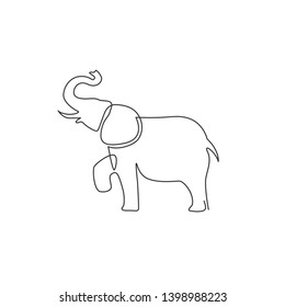 One continuous line drawing of big cute elephant company logo identity. African zoo animal icon concept. Trendy single line draw design graphic vector illustration