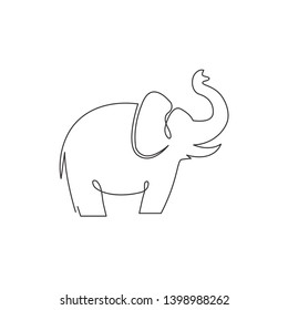 One continuous line drawing of big cute elephant company logo identity. African zoo animal icon concept. Dynamic single line draw design vector graphic illustration