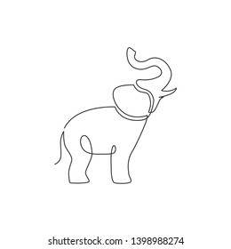 One continuous line drawing of big cute elephant company logo identity. African zoo animal icon concept. Modern single line vector graphic draw design illustration