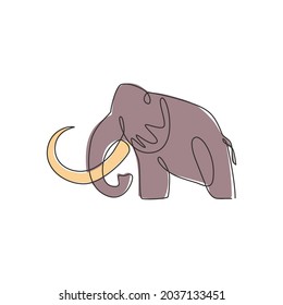 Un dibujo de línea continua de la gran identidad del logo de la compañía mamut. El animal prehistórico del concepto de icono de la era del hielo. Ilustración gráfica de diseño vectorial de tracción de línea única moderna