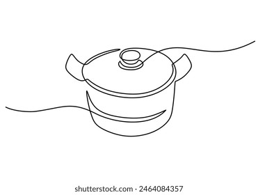 one continuous line drawing of big pan isolated on white background. cooking and kitchen concept in simple linear style editable stroke.