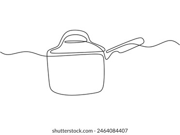 un dibujo de línea continua de gran sartén aislado sobre fondo blanco. concepto de cocina y cocina en estilo lineal simple trazo editable.