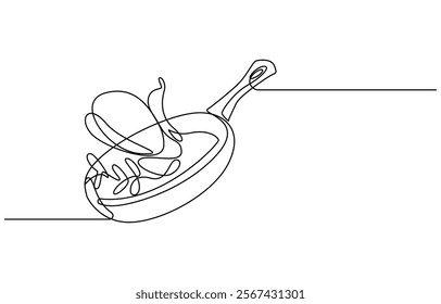 one continuous line drawing of big pan isolated on white background. cooking and kitchen concept, Continuous one line drawing of big pan