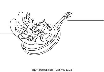 one continuous line drawing of big pan isolated on white background. cooking and kitchen concept, Continuous one line drawing of big pan