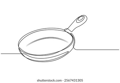 one continuous line drawing of big pan isolated on white background. cooking and kitchen concept, Continuous one line drawing of big pan