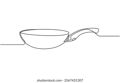 one continuous line drawing of big pan isolated on white background. cooking and kitchen concept, Continuous one line drawing of big pan