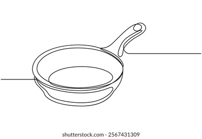 one continuous line drawing of big pan isolated on white background. cooking and kitchen concept, Continuous one line drawing of big pan