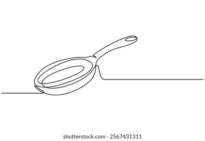 one continuous line drawing of big pan isolated on white background. cooking and kitchen concept, Continuous one line drawing of big pan