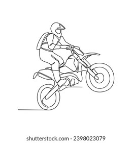 One continuous line drawing of Bikers are competing in the championship track arena vector illustration. Bikers activity design illustration simple linear style vector concept. Bikers illustration.