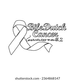 One continuous line drawing of bile duct cancer awareness month with white background. Awareness ribbon design in simple linear style. healthcare and medical design concept vector illustration.