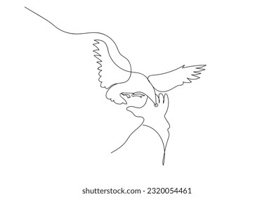 One continuous line drawing of bird . Black and white vector illustration.