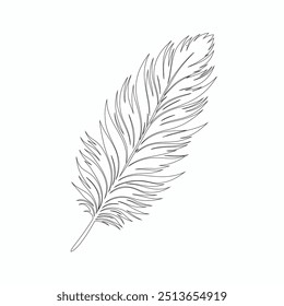 One continuous line drawing of bird feather. Writer and poetry symbol in simple linear style, Continuous hand drawn for bird feather on white background