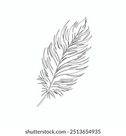 One continuous line drawing of bird feather. Writer and poetry symbol in simple linear style, Continuous hand drawn for bird feather on white background