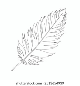 One continuous line drawing of bird feather. Writer and poetry symbol in simple linear style, Continuous hand drawn for bird feather on white background