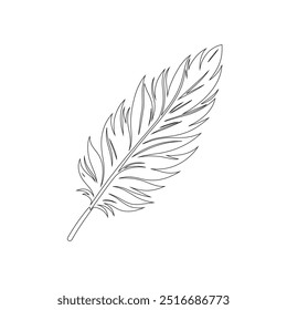 Un dibujo de línea continua de plumas de pájaro. Logotipo del símbolo del escritor y de la poesía en estilo lineal simple, pluma, pájaro, pluma, pluma, pluma, ala, pelusa. Imagen aislada dibujada a mano