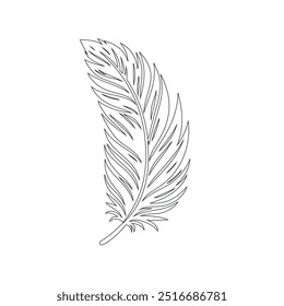 Un dibujo de línea continua de plumas de pájaro. Logotipo del símbolo del escritor y de la poesía en estilo lineal simple, pluma, pájaro, pluma, pluma, pluma, ala, pelusa. Imagen aislada dibujada a mano