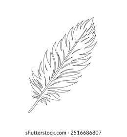 Un dibujo de línea continua de plumas de pájaro. Logotipo del símbolo del escritor y de la poesía en estilo lineal simple, pluma, pájaro, pluma, pluma, pluma, ala, pelusa. Imagen aislada dibujada a mano
