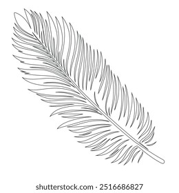 One continuous line drawing of bird feather. Writer and poetry symbol logo in simple linear style, feather, bird, quill, plume, pen, wing, fluff. Isolated image hand drawn