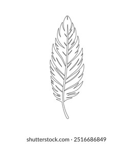One continuous line drawing of bird feather. Writer and poetry symbol logo in simple linear style, feather, bird, quill, plume, pen, wing, fluff. Isolated image hand drawn