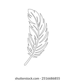 Un dibujo de línea continua de plumas de pájaro. Logotipo del símbolo del escritor y de la poesía en estilo lineal simple, pluma, pájaro, pluma, pluma, pluma, ala, pelusa. Imagen aislada dibujada a mano