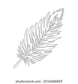 Un dibujo de línea continua de plumas de pájaro. Logotipo del símbolo del escritor y de la poesía en estilo lineal simple, pluma, pájaro, pluma, pluma, pluma, ala, pelusa. Imagen aislada dibujada a mano