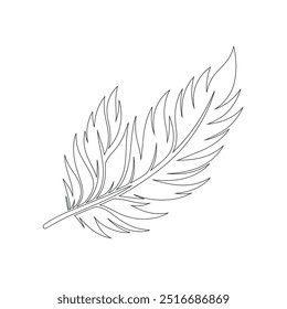One continuous line drawing of bird feather. Writer and poetry symbol logo in simple linear style, feather, bird, quill, plume, pen, wing, fluff. Isolated image hand drawn