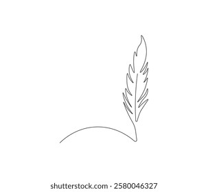 One continuous line drawing of Bird feather. Bird feather symbol of writer in simple linear style. Editable outline illustration