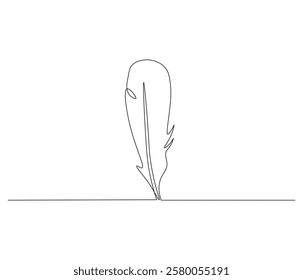 One continuous line drawing of Bird feather. Bird feather symbol of writer in simple linear style. Editable outline illustration