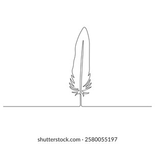 One continuous line drawing of Bird feather. Bird feather symbol of writer in simple linear style. Editable outline illustration