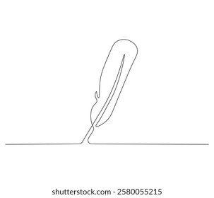 One continuous line drawing of Bird feather. Bird feather symbol of writer in simple linear style. Editable outline illustration