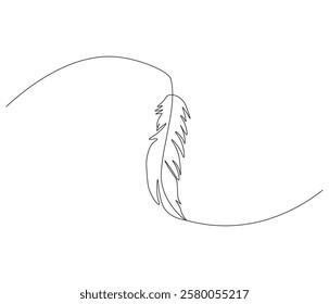 One continuous line drawing of Bird feather. Bird feather symbol of writer in simple linear style. Editable outline illustration