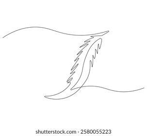 One continuous line drawing of Bird feather. Bird feather symbol of writer in simple linear style. Editable outline illustration