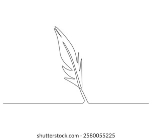 One continuous line drawing of Bird feather. Bird feather symbol of writer in simple linear style. Editable outline illustration