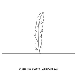 One continuous line drawing of Bird feather. Bird feather symbol of writer in simple linear style. Editable outline illustration